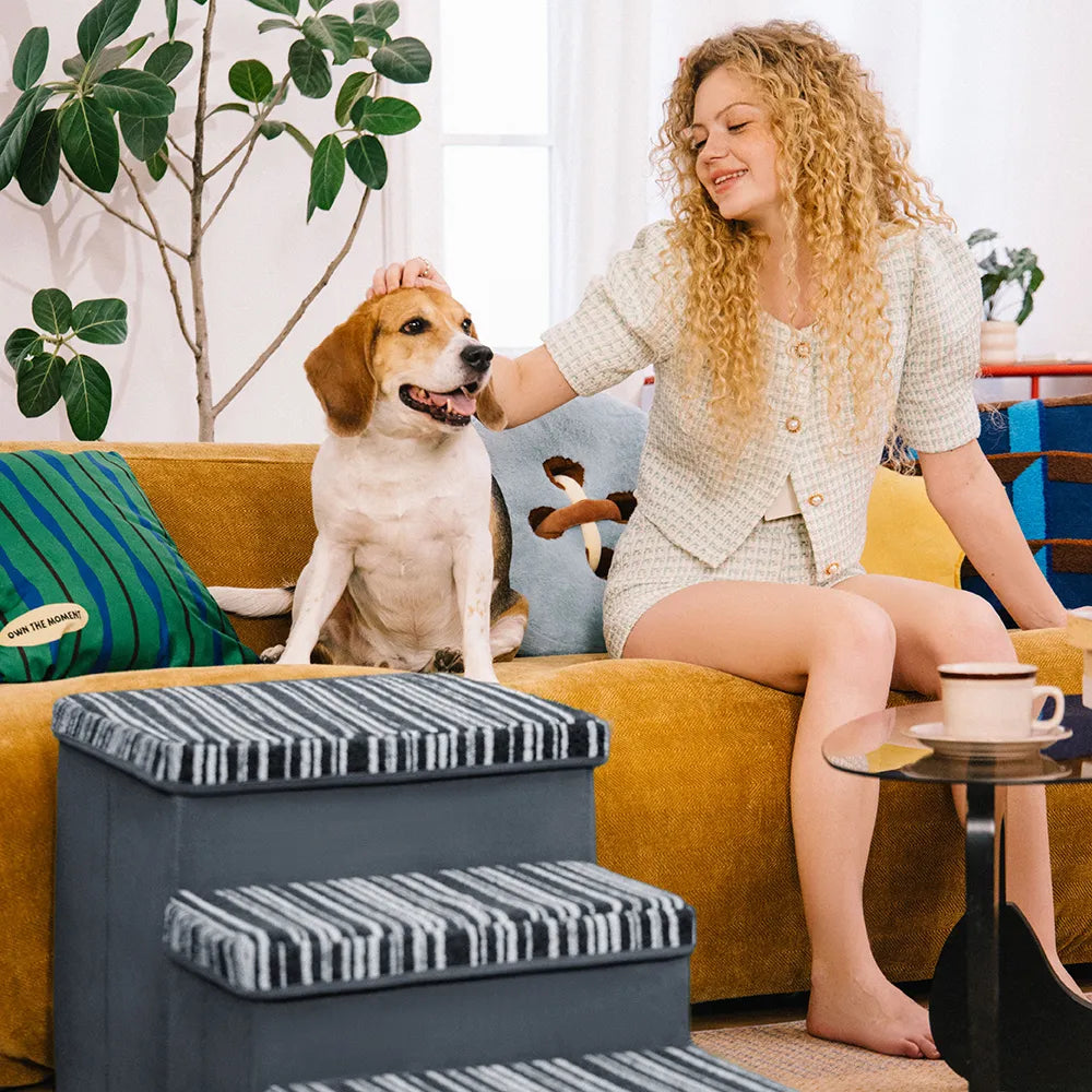 SnugNest Strukturierte Streifen-Hundetreppe mit Stauraum