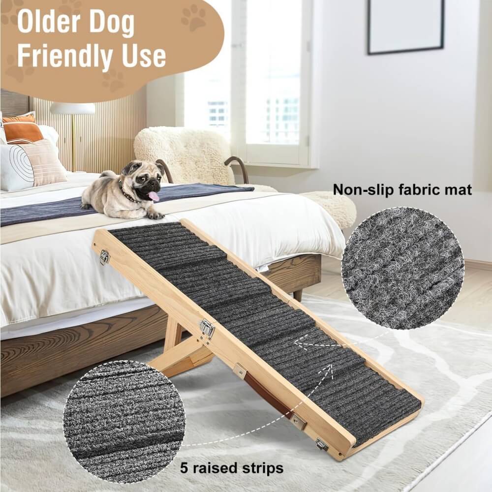 Wooden Dog Ramp 4 Levels Height Adjustable Foldable Dog Stairs