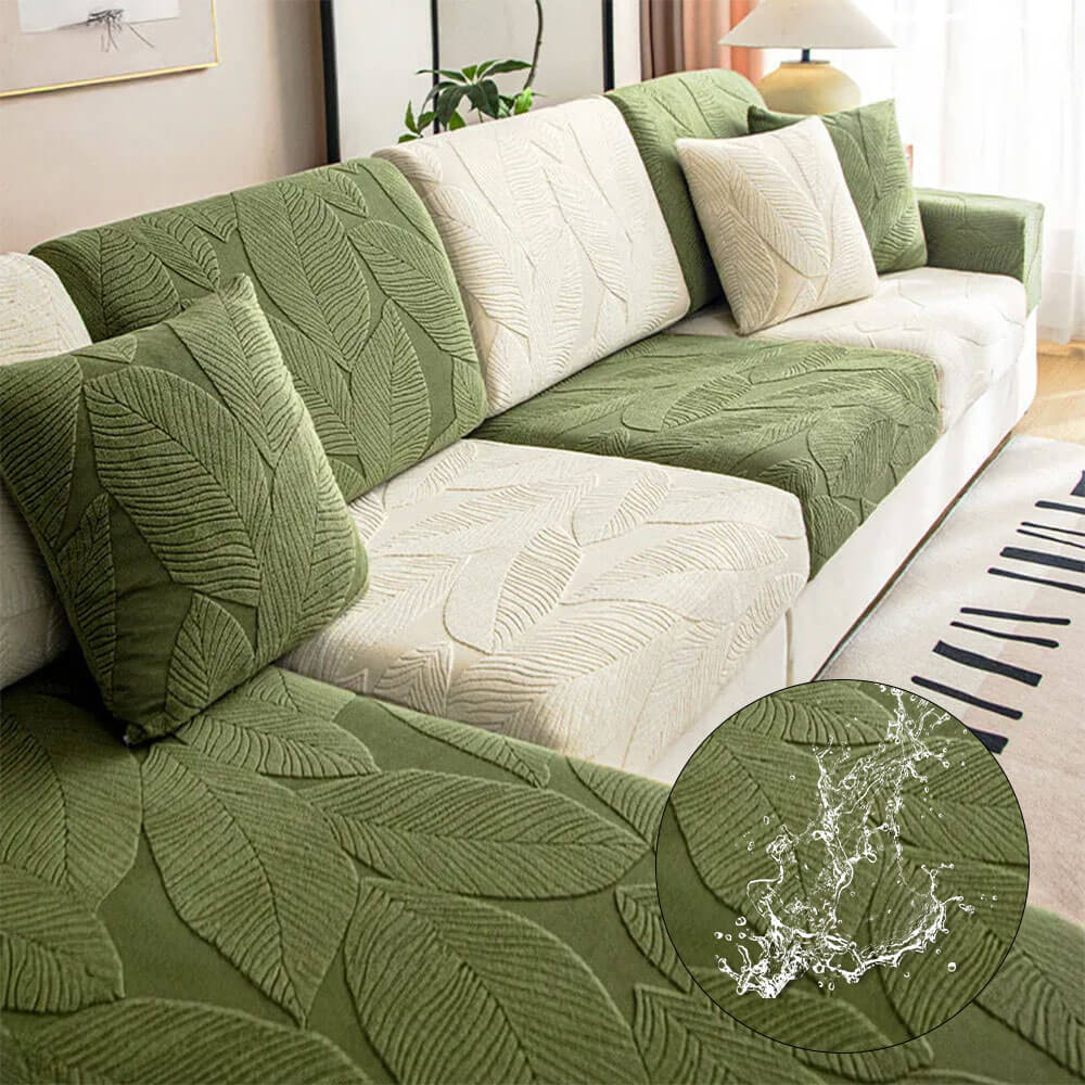 Moderner Blatt-Jacquard Wasserabweisender Kratzfester Stretch-Vollbezug für Outdoor-Sofas